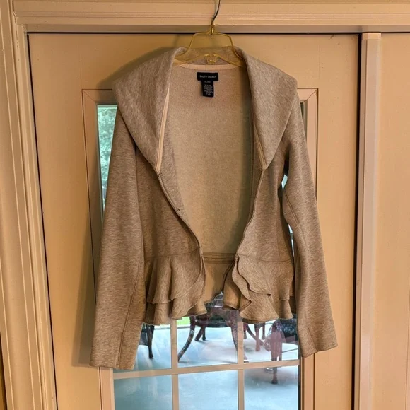 Ralph Lauren Light Gray Ruffle Sweater - Picture 1 of 7